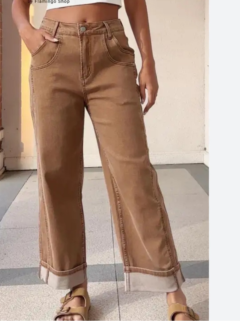 Flamingals side seam roll hem wide leg jeans size small